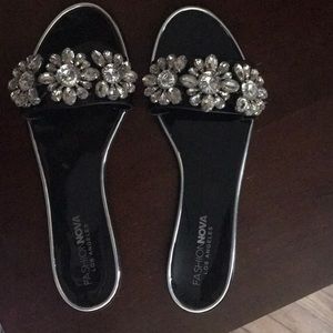 Flat sandals , Black PVC